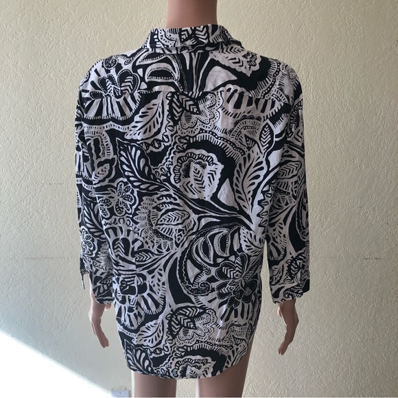 Lauren Ralph Lauren Women’s Black/White Floral Blouse Size L Button-Up Collared - Picture 2 of 16